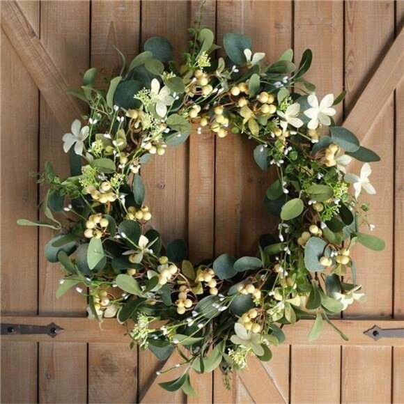 Artificial Green Leaf Eucalyptus Wreath,Berry Wreath for Spring,Summer\ - Picture 3 of 7